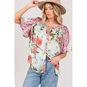 Sage + Fig 2X Floral Print Button Down Blouse‎ Top Plus Size Women's